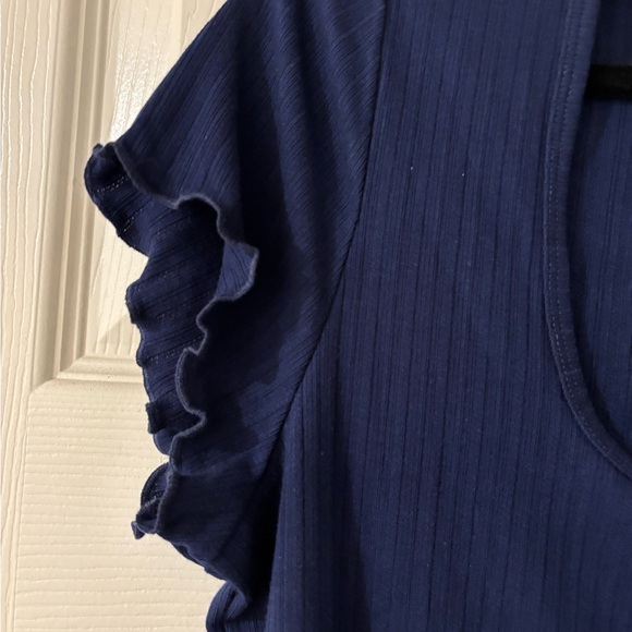Torrid Blue Ribbed Ruffled Short Sleeve Tee - Picture 2 of 5